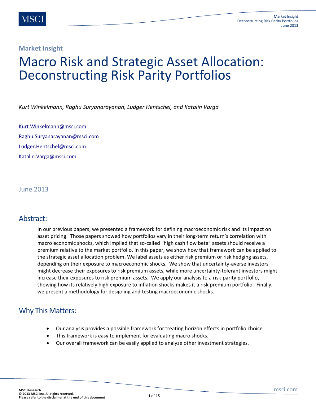 Macro Risk and Strategic Asset Allocation: Deconstructing Risk Parity Portfolios