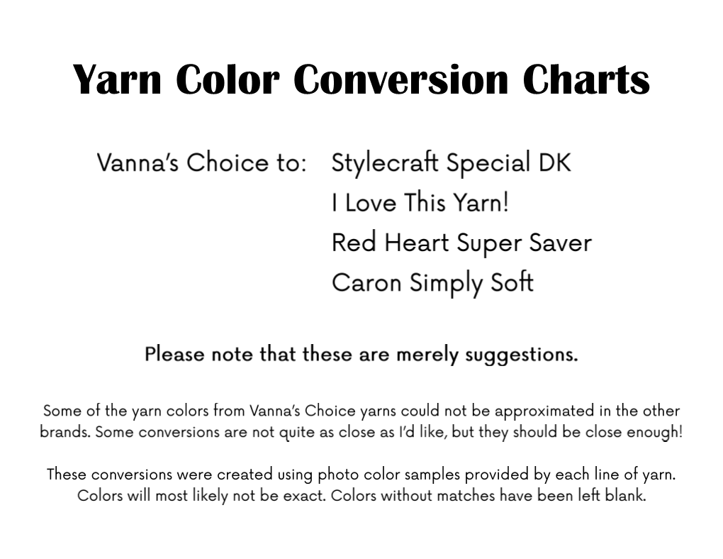 Yarn Color Conversion Charts