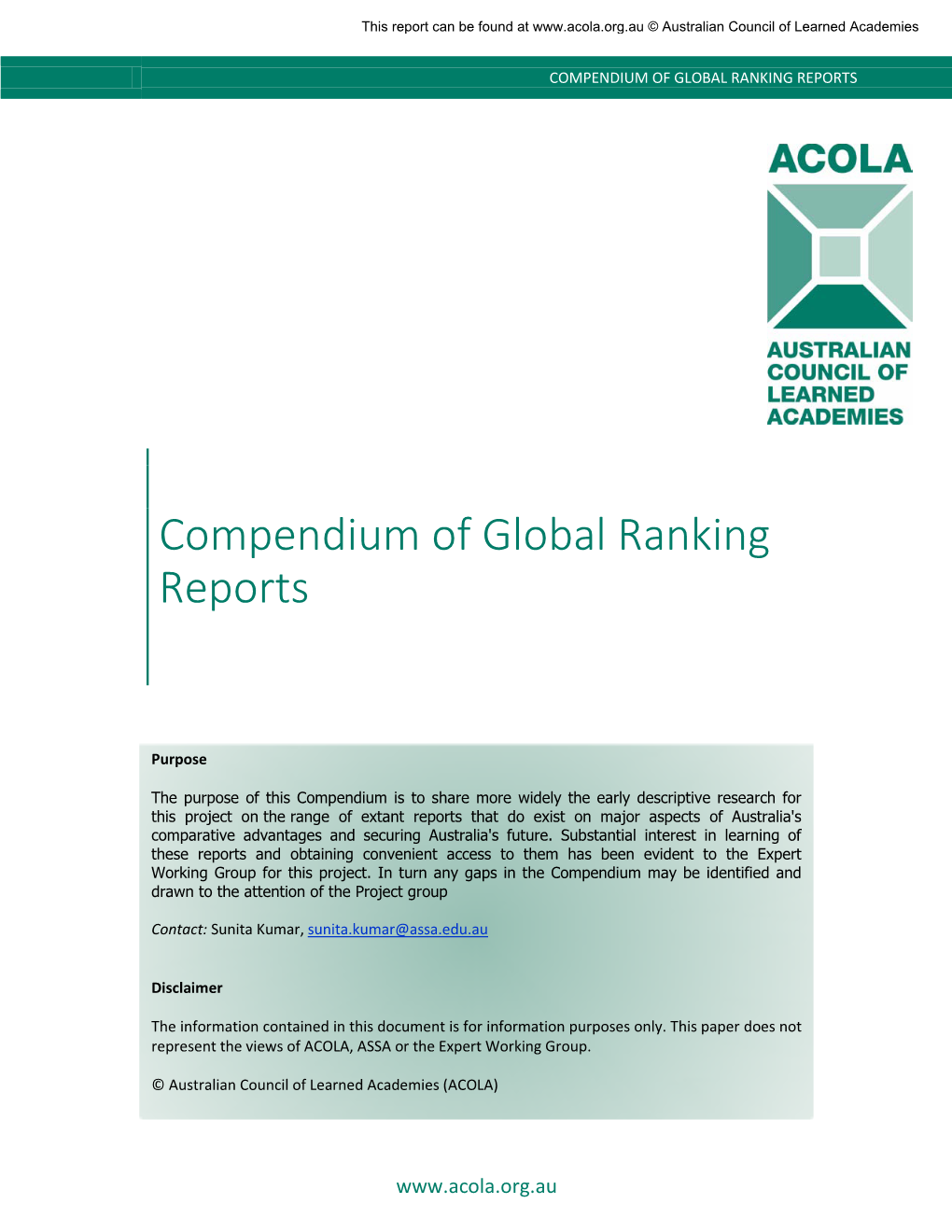 Compendium of Global Ranking Reports
