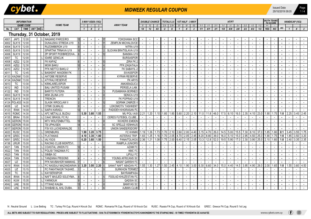 Midweek Regular Coupon 29/10/2019 09:05 1 / 4