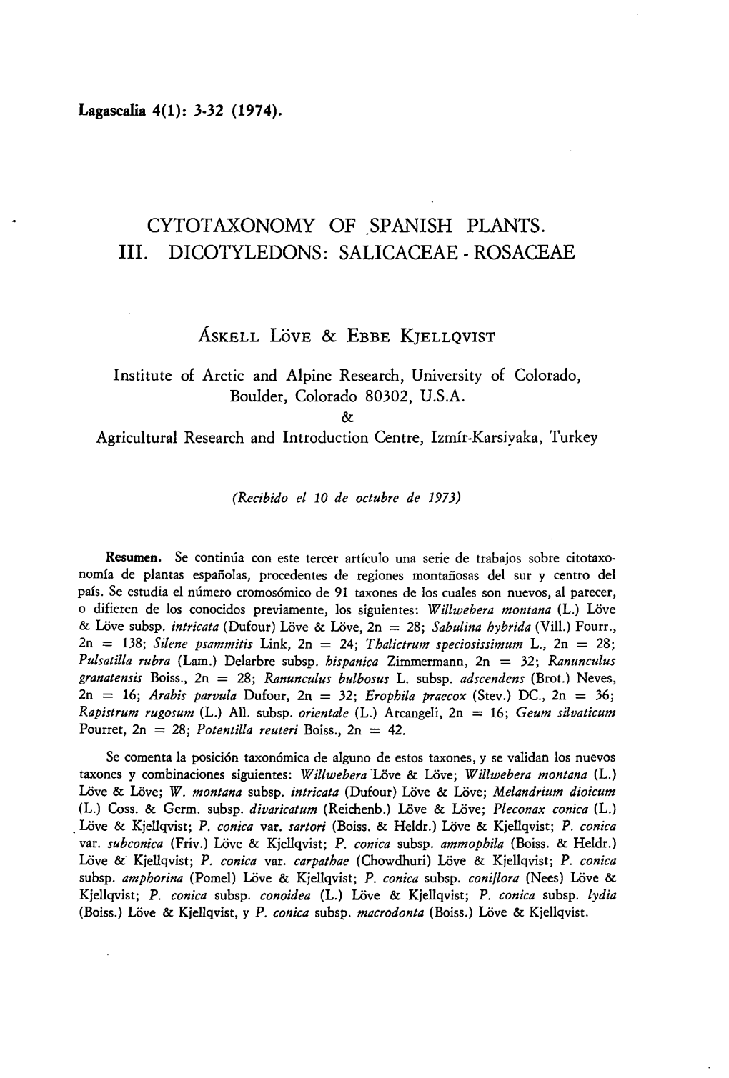 Cytotaxonomy of .Spanish Plants. Iii