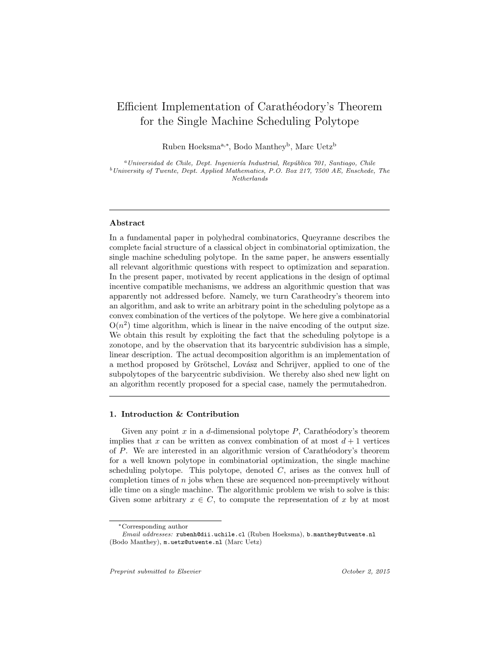 Efficient Implementation of Carathéodory's Theorem for the Single Machine Scheduling Polytope