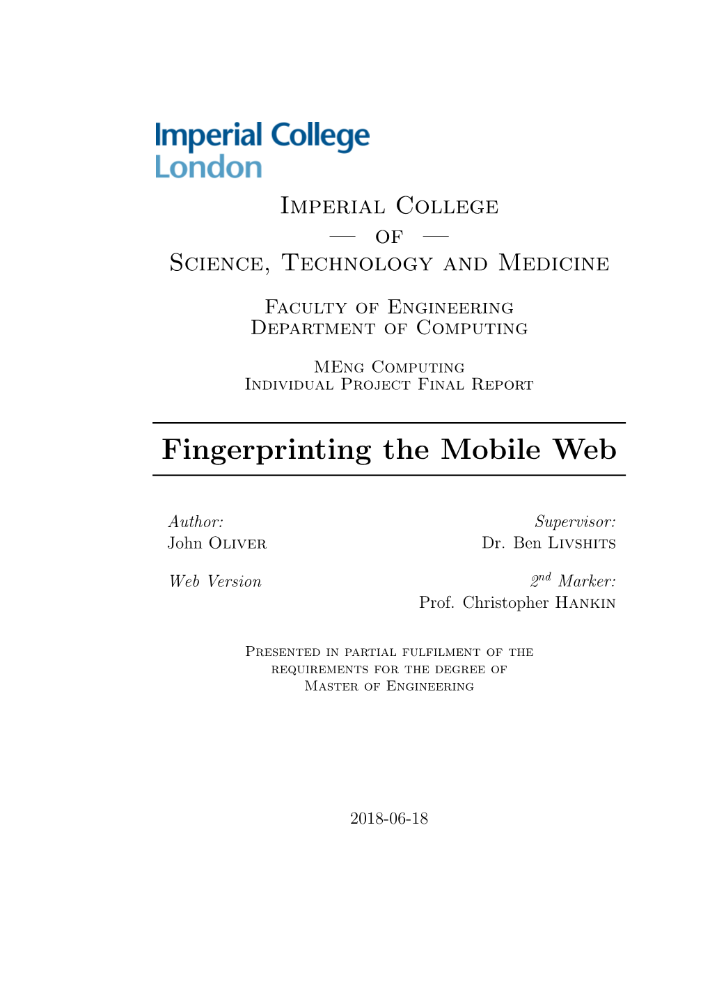 Fingerprinting the Mobile Web