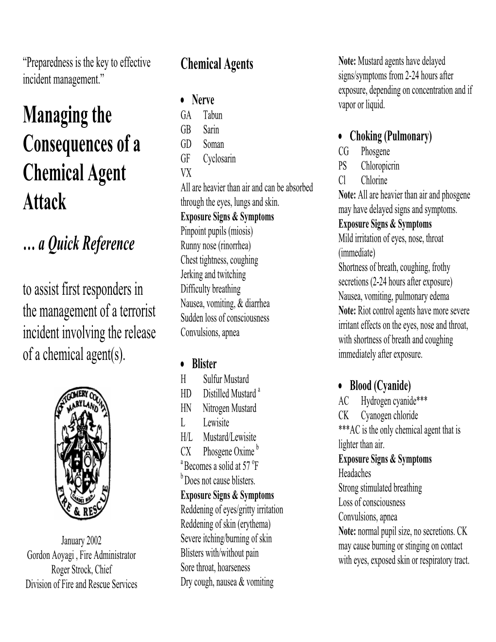 Consequences Chemical Agent