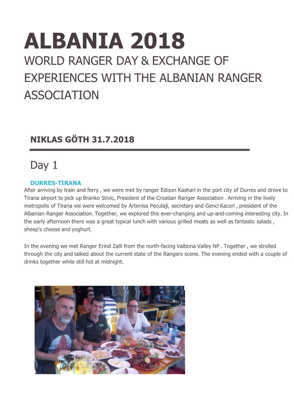 Albania 2018 World Ranger Day & Exchange of Experiences with the Albanian Ranger Association