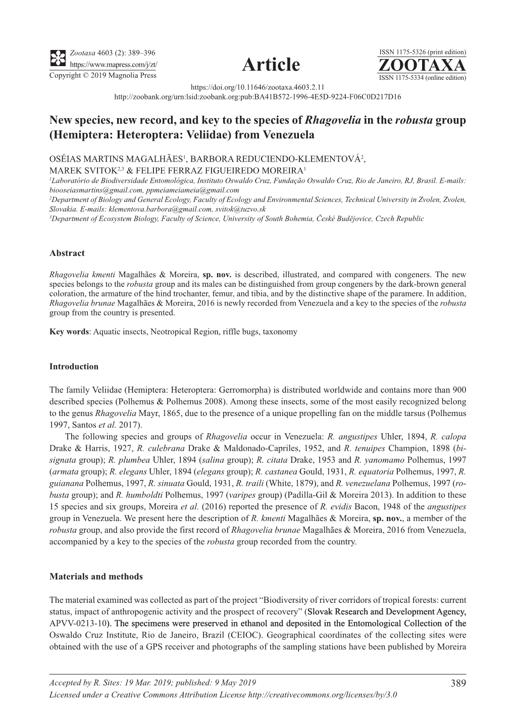 New Species, New Record, and Key to the Species of Rhagovelia in the Robusta Group (Hemiptera: Heteroptera: Veliidae) from Venezuela