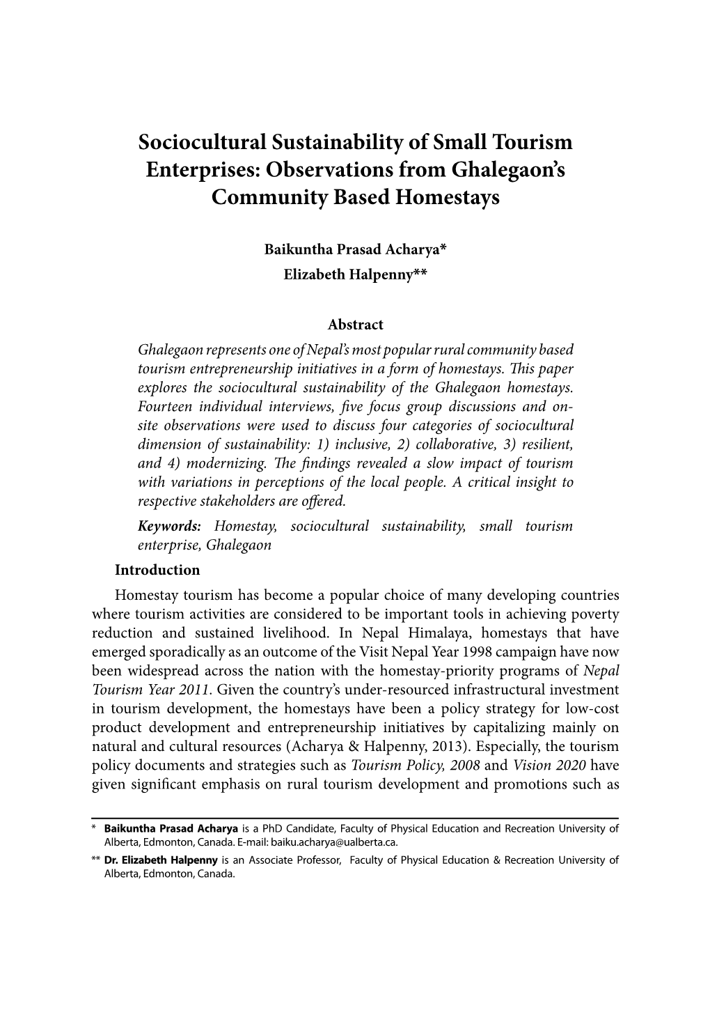 Sociocultural Sustainability of Small Tourism Enterprises: Observations from Ghalegaon’S Community Based Homestays