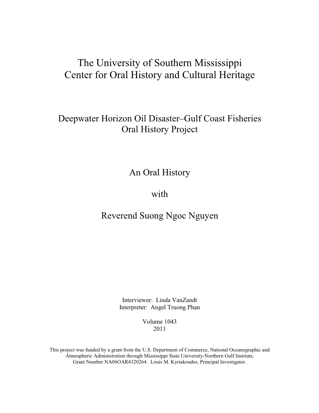 The University of Southern Mississippi Center for Oral History and Cultural Heritage