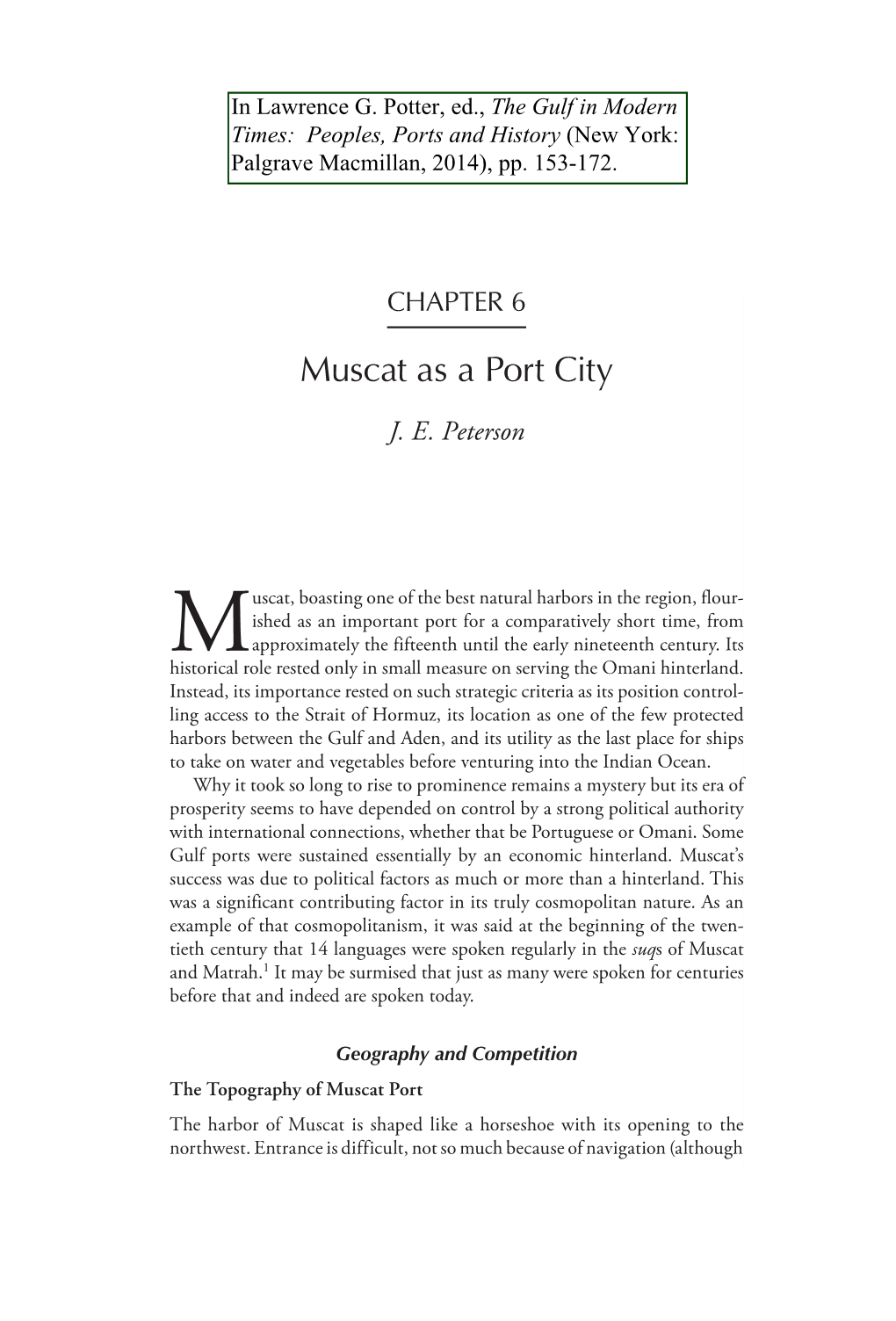 Muscat As a Port City