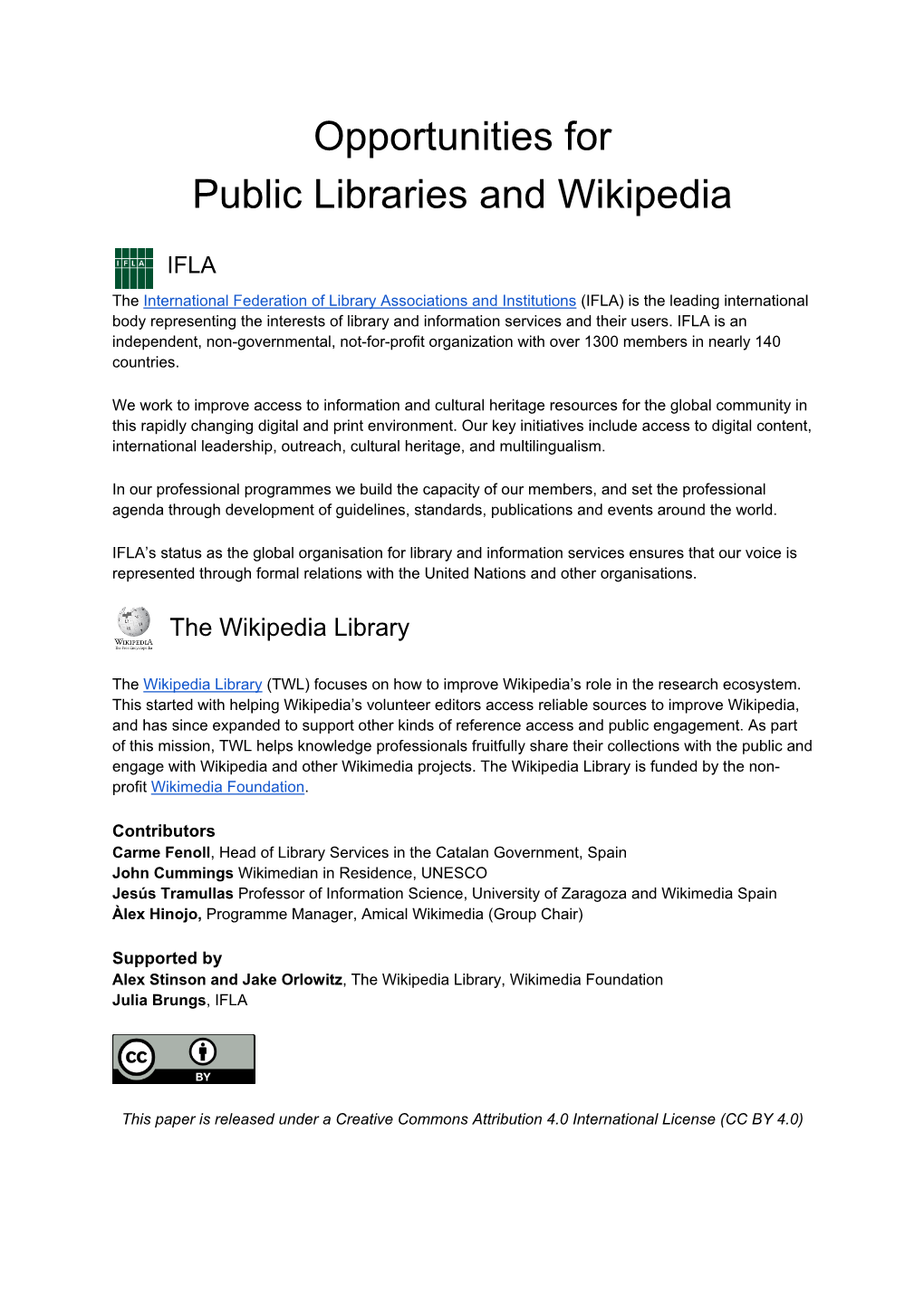 Opportunities for Public Libraries and Wikipedia