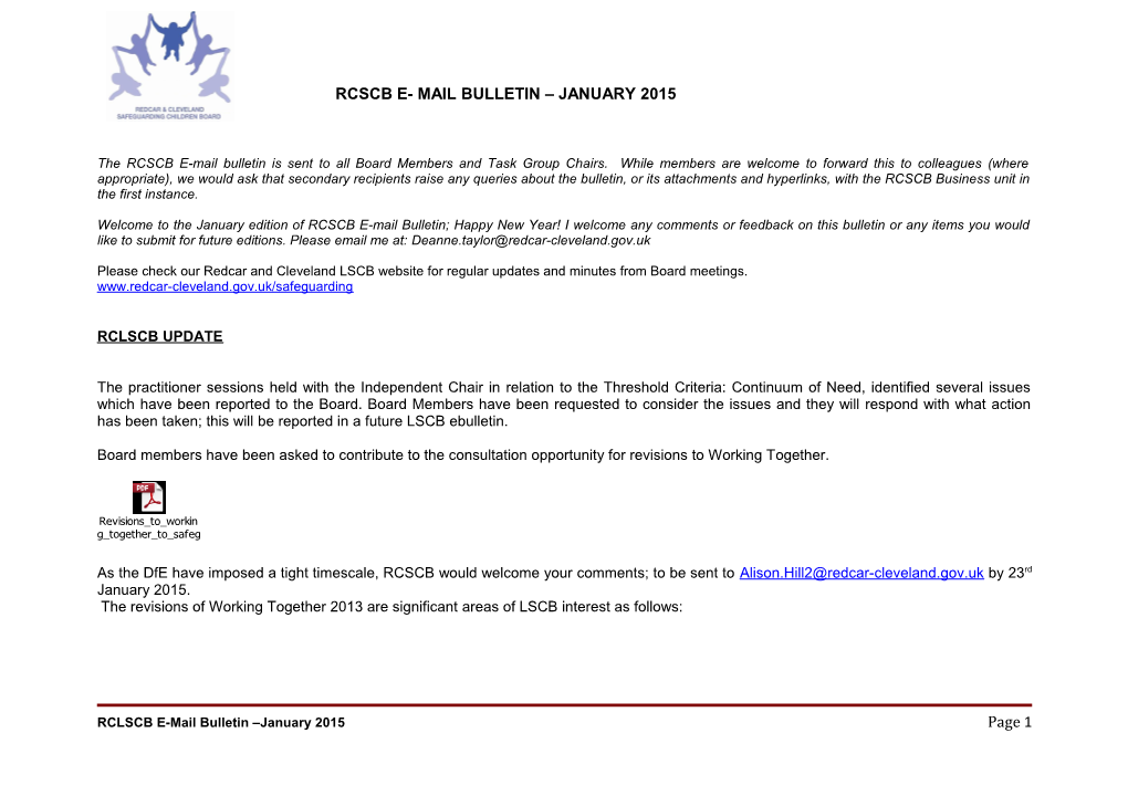 Rcscb E- Mail Bulletin January 2015