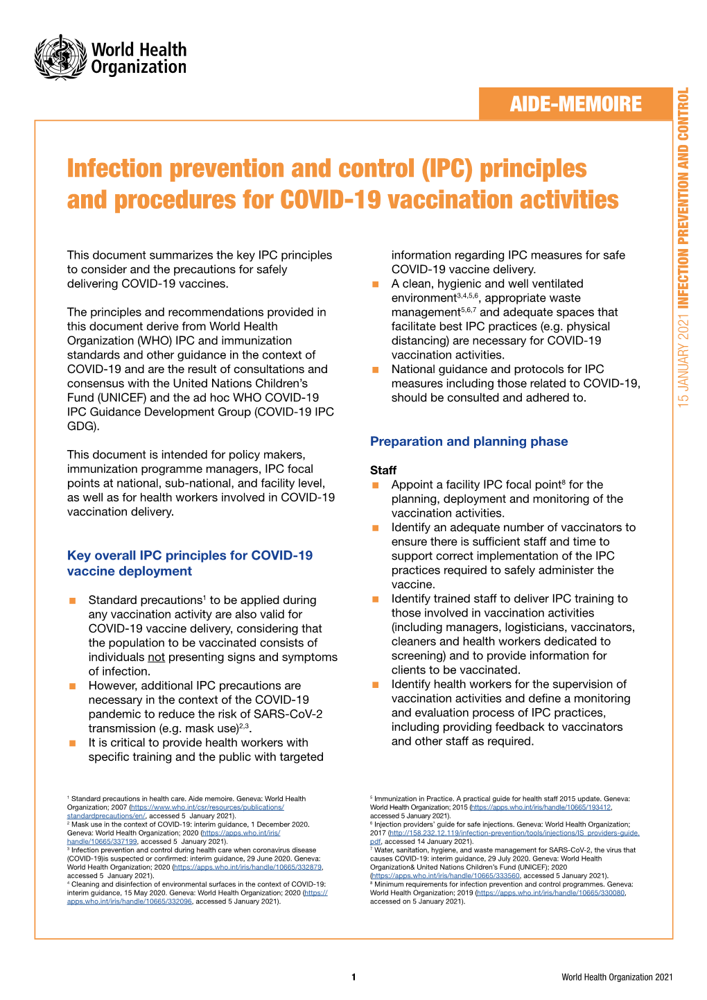 (IPC) Principles and Procedures for COVID-19 Vaccination Activities