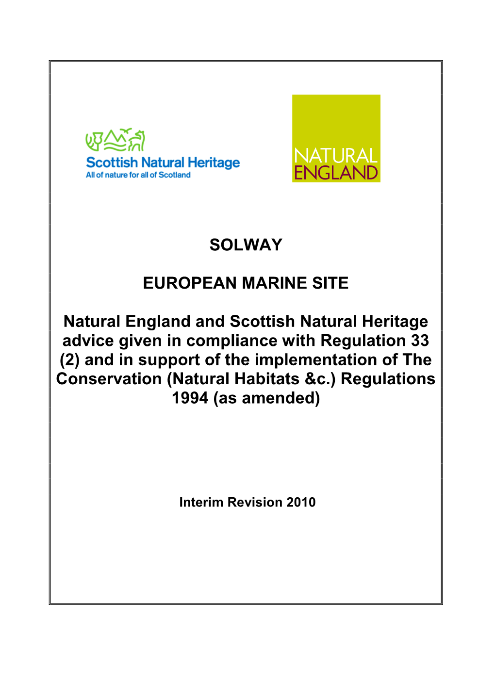 SOLWAY EUROPEAN MARINE SITE Natural England and Scottish