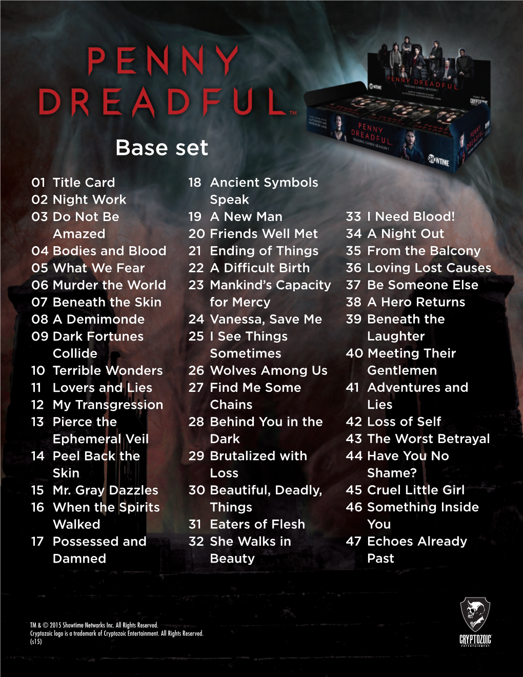 Penny Dreadful Season 1 Trading Cards Checklist