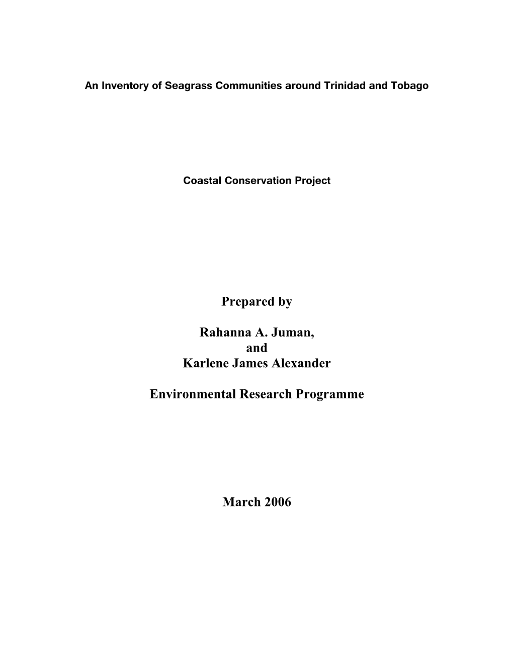 An Inventory of Seagrass Communities Around Trinidad and Tobago