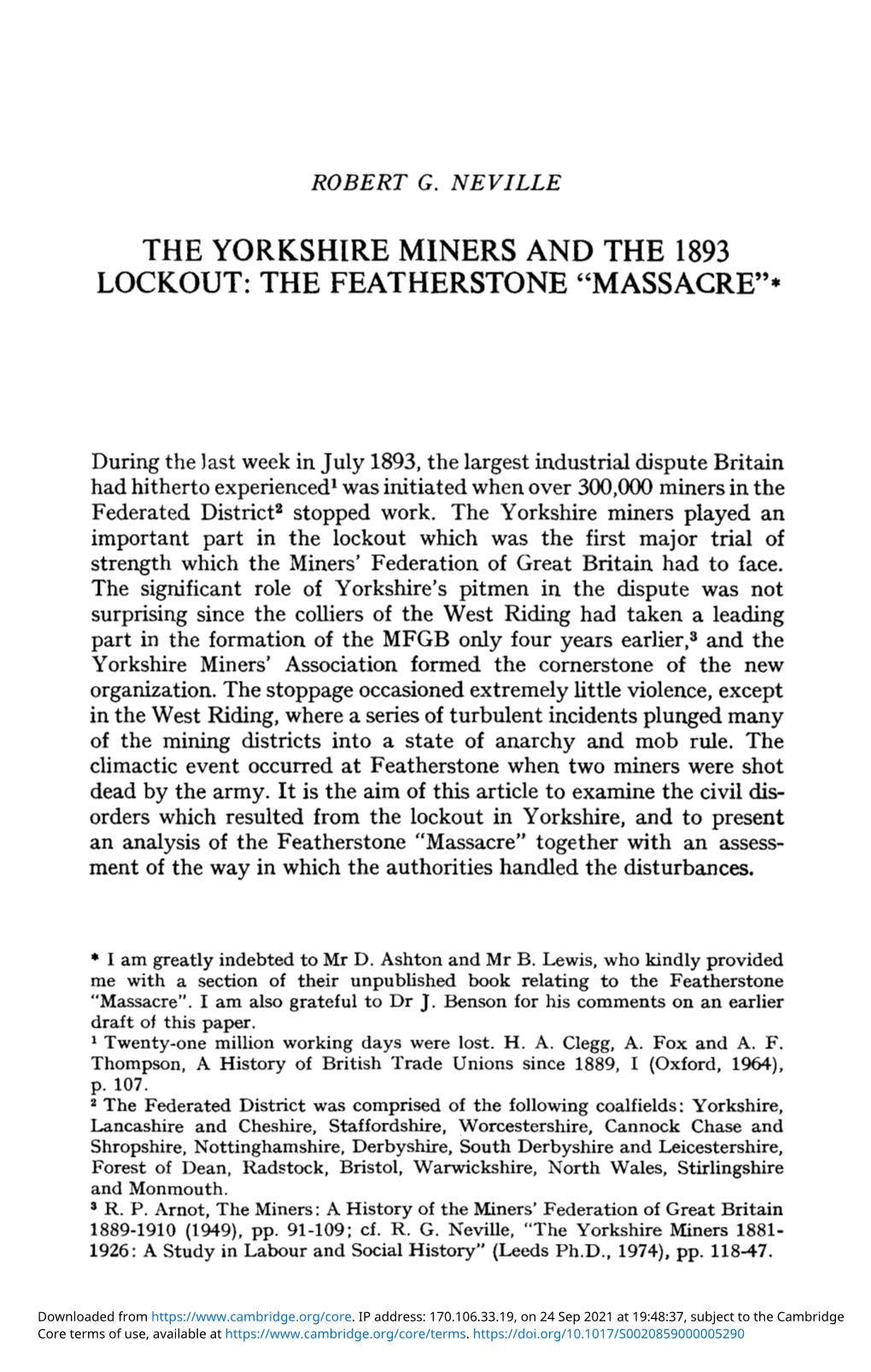 The Yorkshire Miners and the 1893 Lockout: the Featherstone 