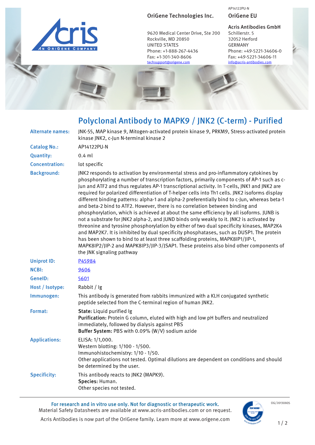 Polyclonal Antibody to MAPK9 / JNK2 (C-Term