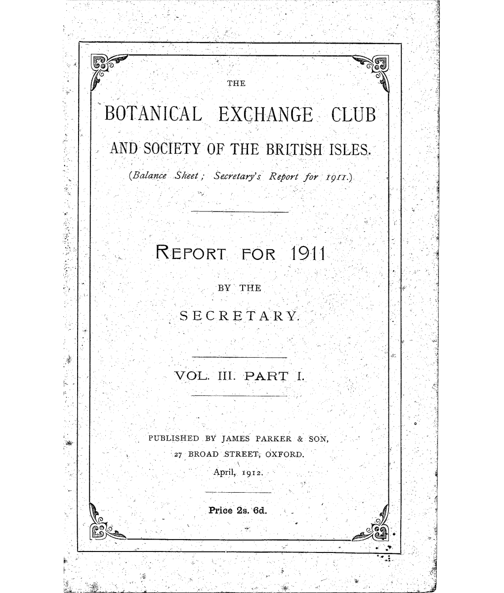 Botanical Exchange Club Report for 1911, Vol. 3 Pt. 1