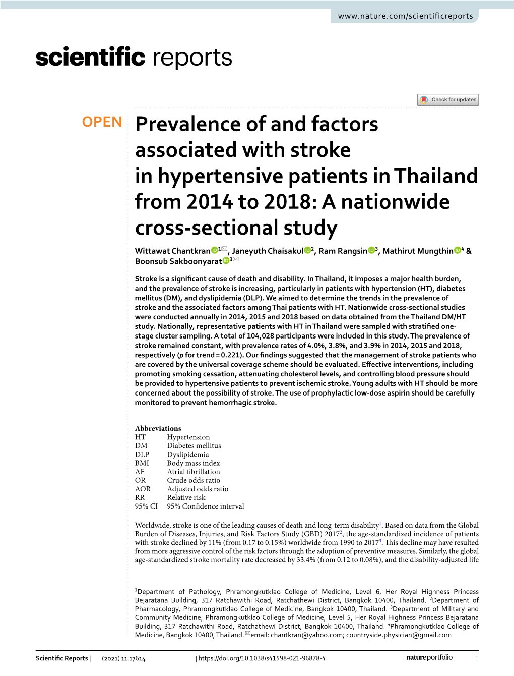 Prevalence of and Factors Associated with Stroke in Hypertensive Patients