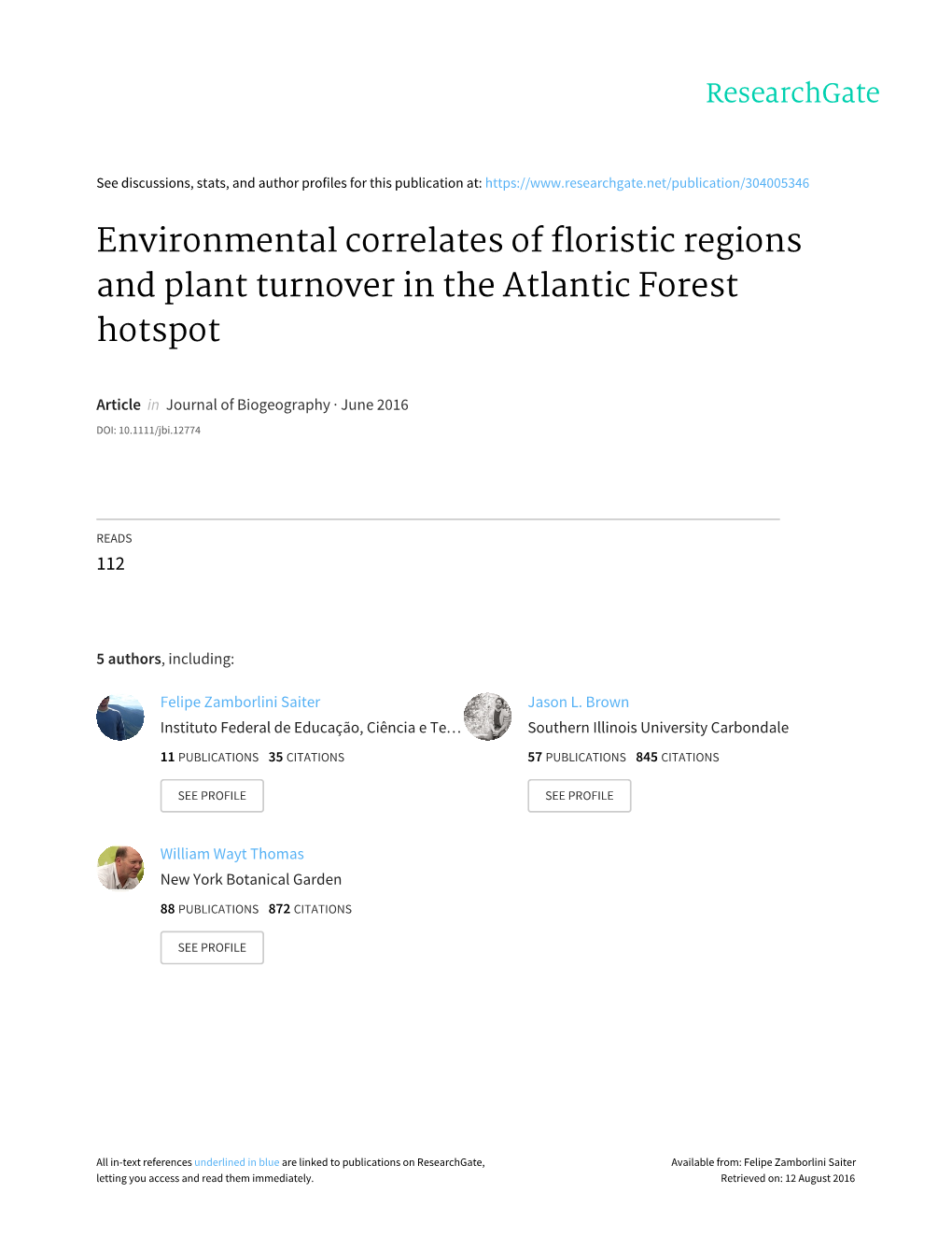 Environmental Correlates of Floristic Regions and Plant Turnover in the Atlantic Forest Hotspot