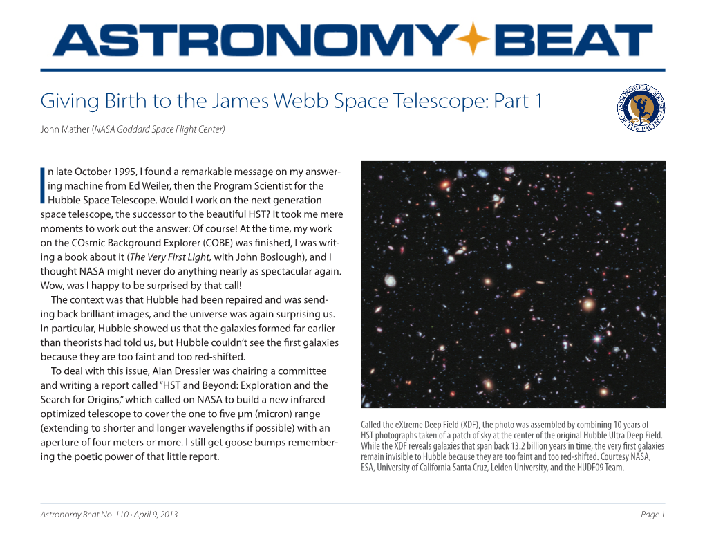 Giving Birth to the James Webb Space Telescope: Part 1