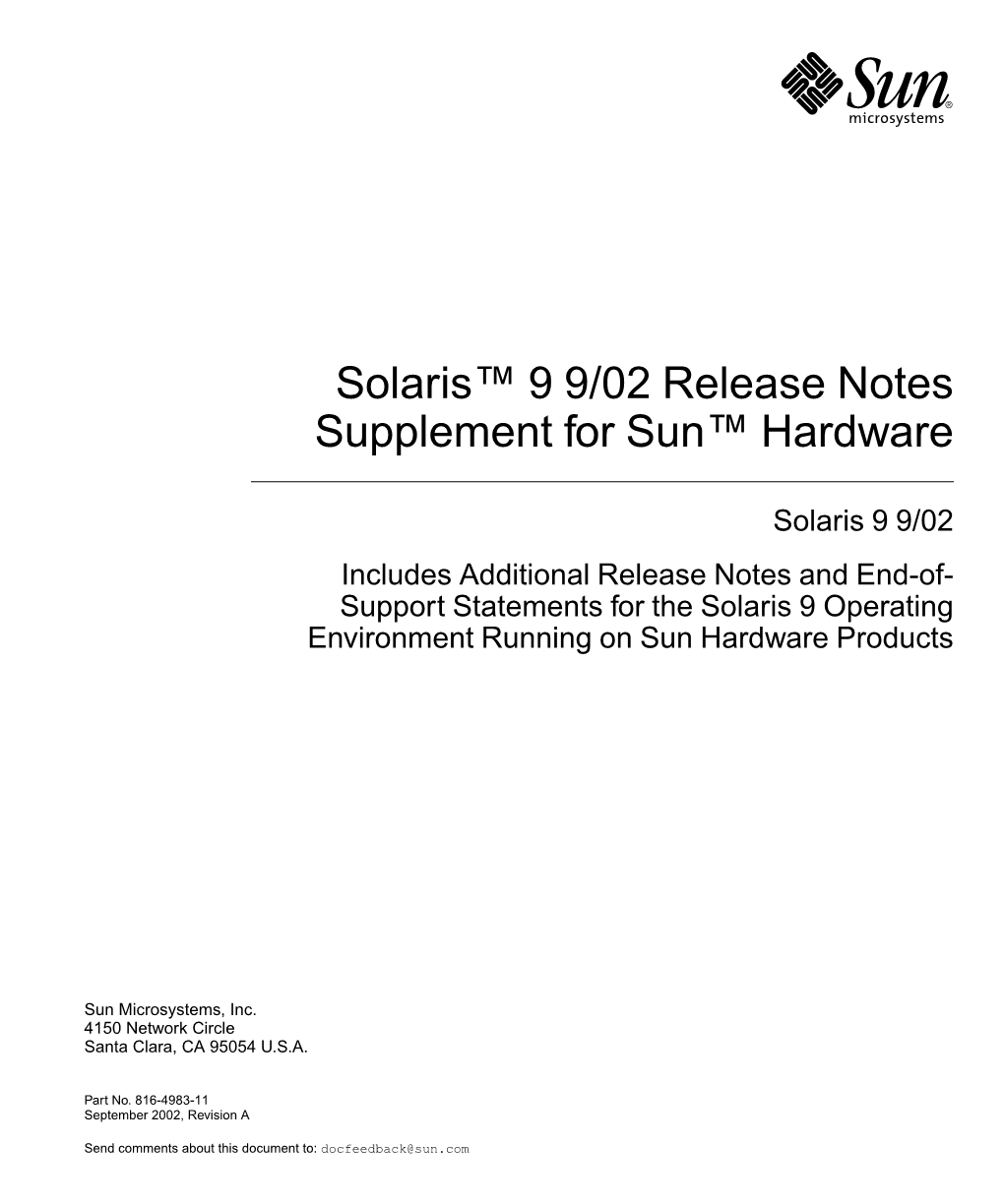 Solaris 9 9/02 Release Notes Supplement for Sun Hardware