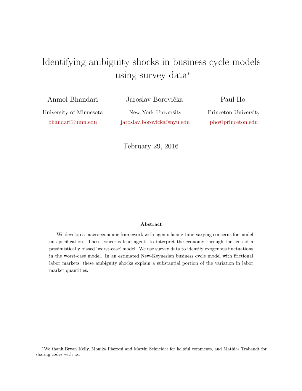 Identifying Ambiguity Shocks in Business Cycle Models Using Survey