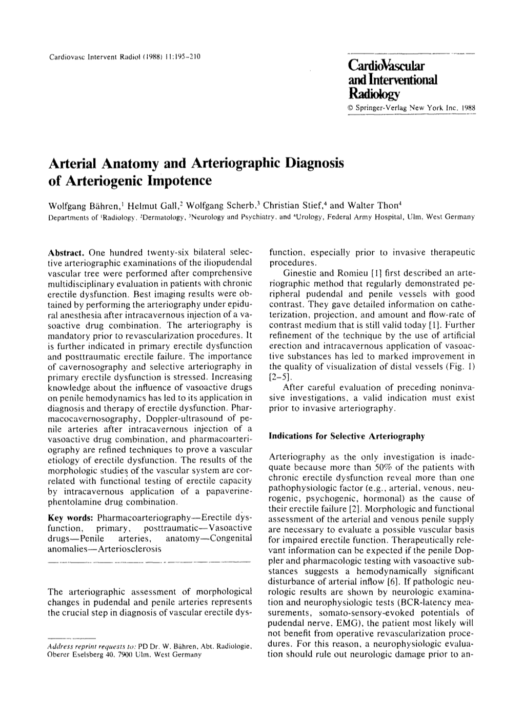 Arterial Anatomy and Arteriographic Diagnosis of Arteriogenic Impotence