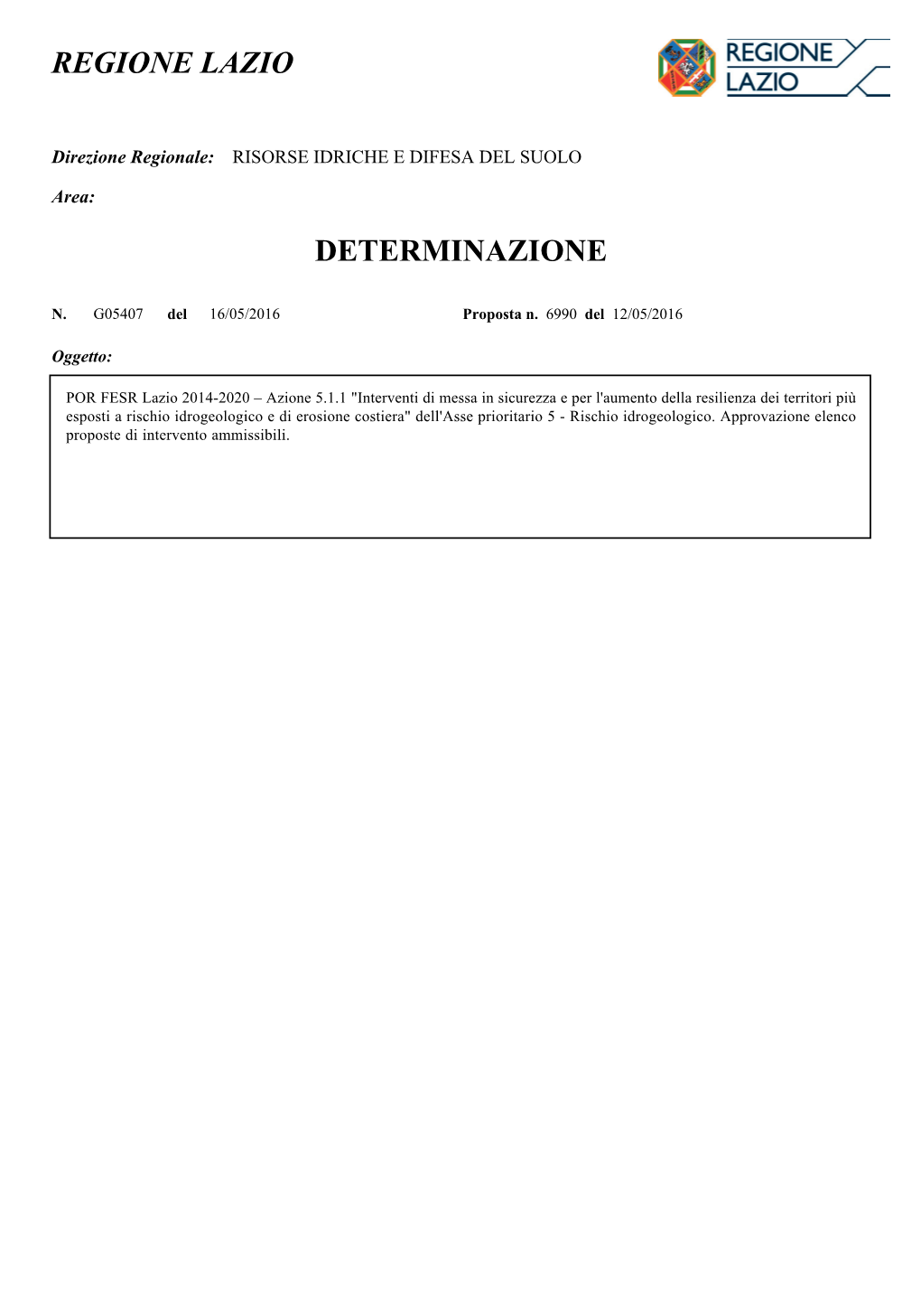 Regione Lazio Determinazione