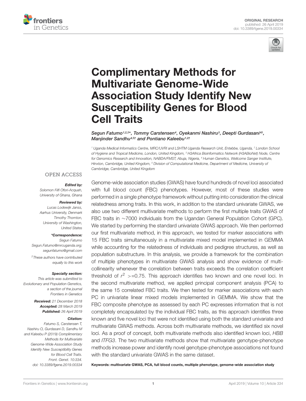 Complimentary Methods for Multivariate Genome-Wide Association Study Identify New Susceptibility Genes for Blood Cell Traits
