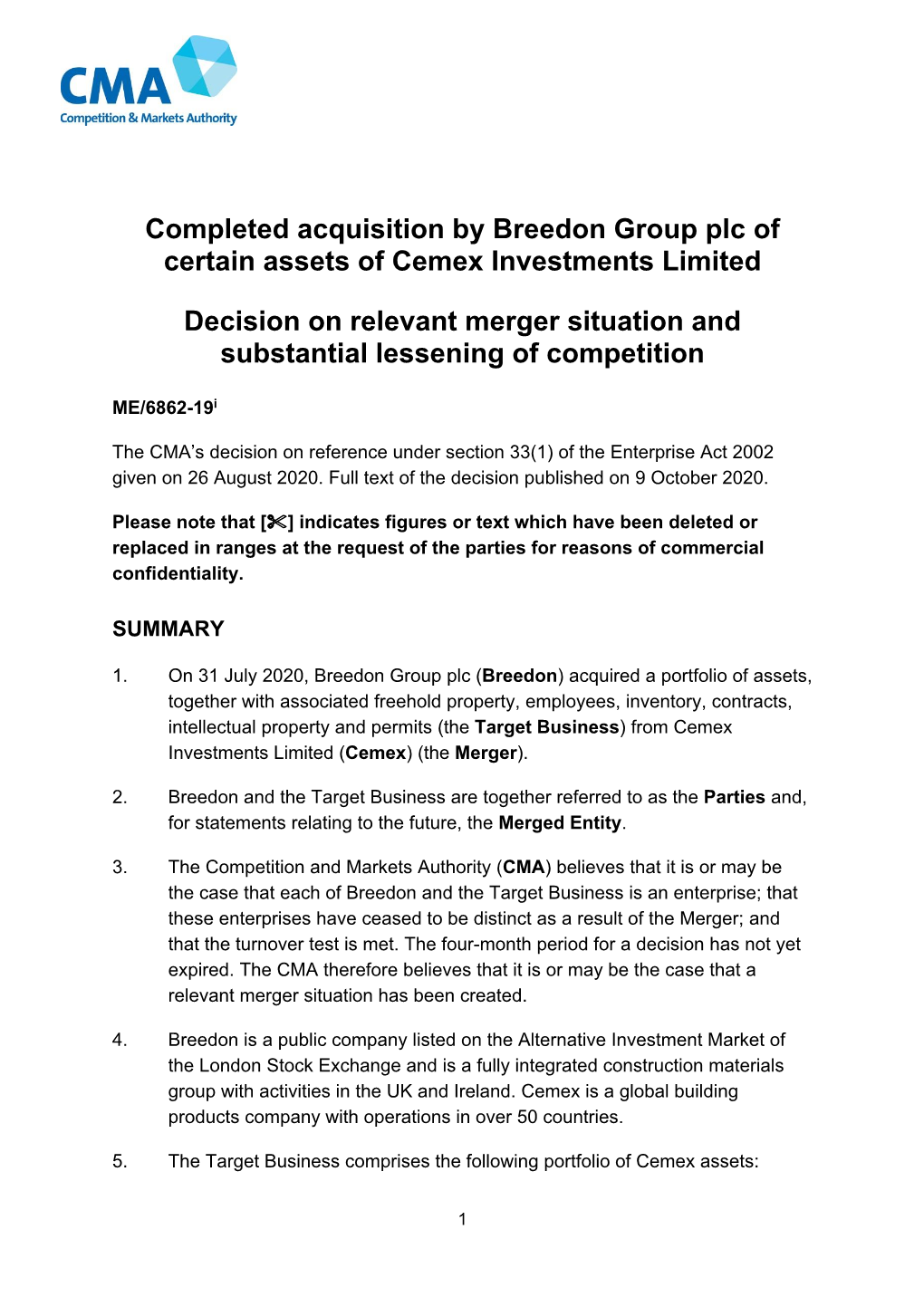 Breedon Group Plc/Cemex Investments Limited