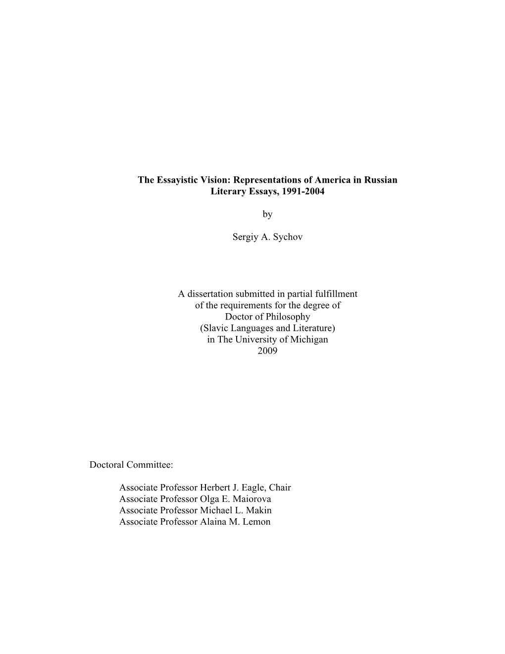 Representations of America in Russian Literary Essays, 1991-2004