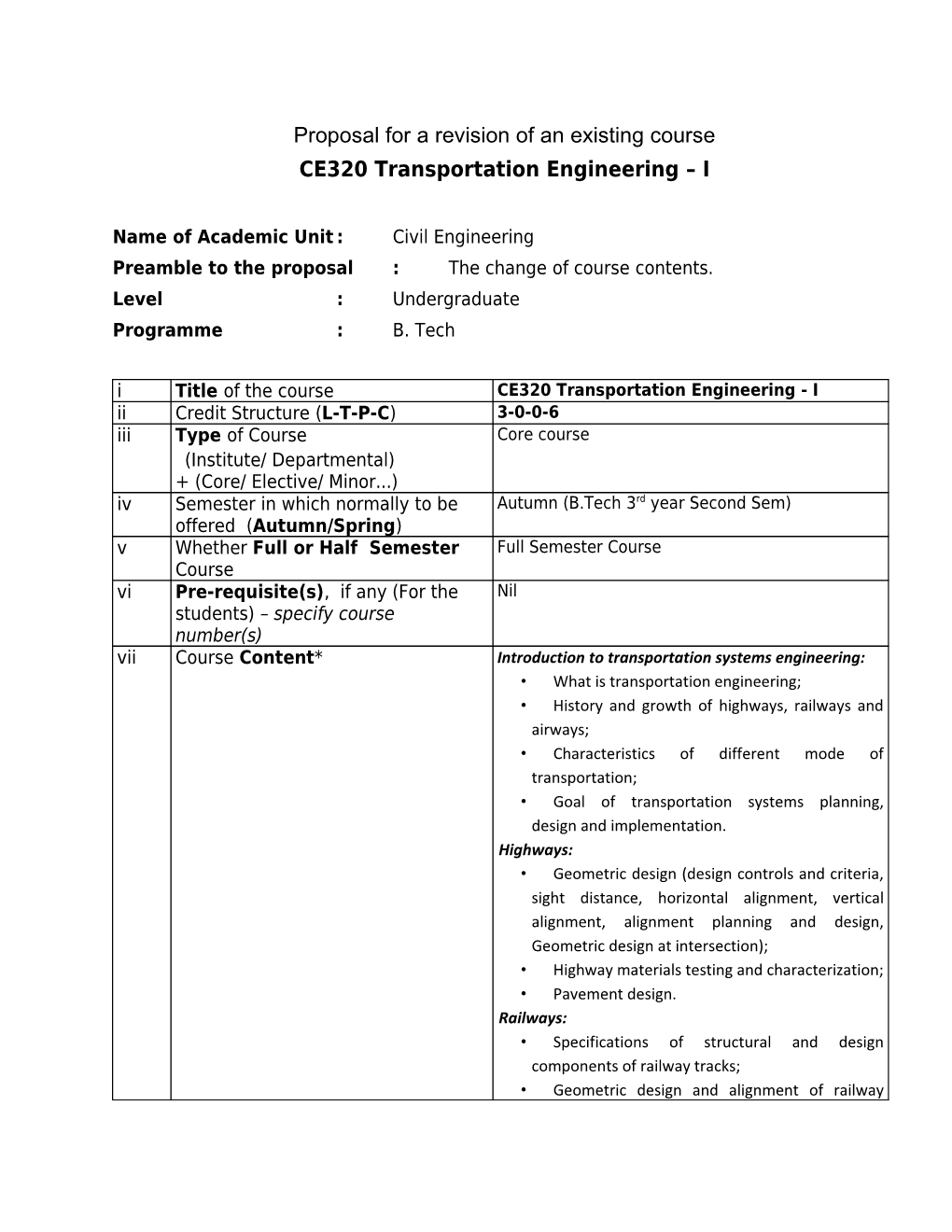 Proposal for a Revision of an Existing Course