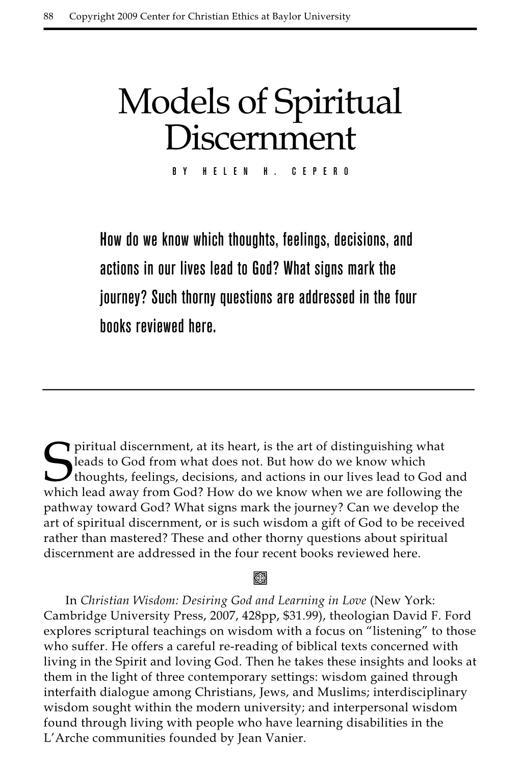 Models of Spiritual Discernment by Helen H