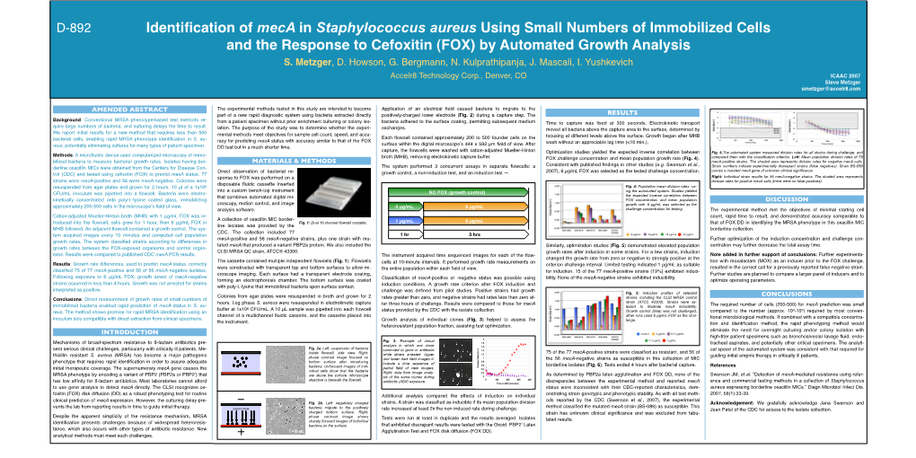 Identification of Meca in Staphylococcus Aureus Using