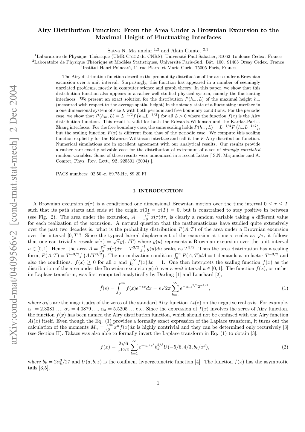 Airy Distribution Function : from the Area Under a Brownian Excursion to the Maximal Height of Fluctuating