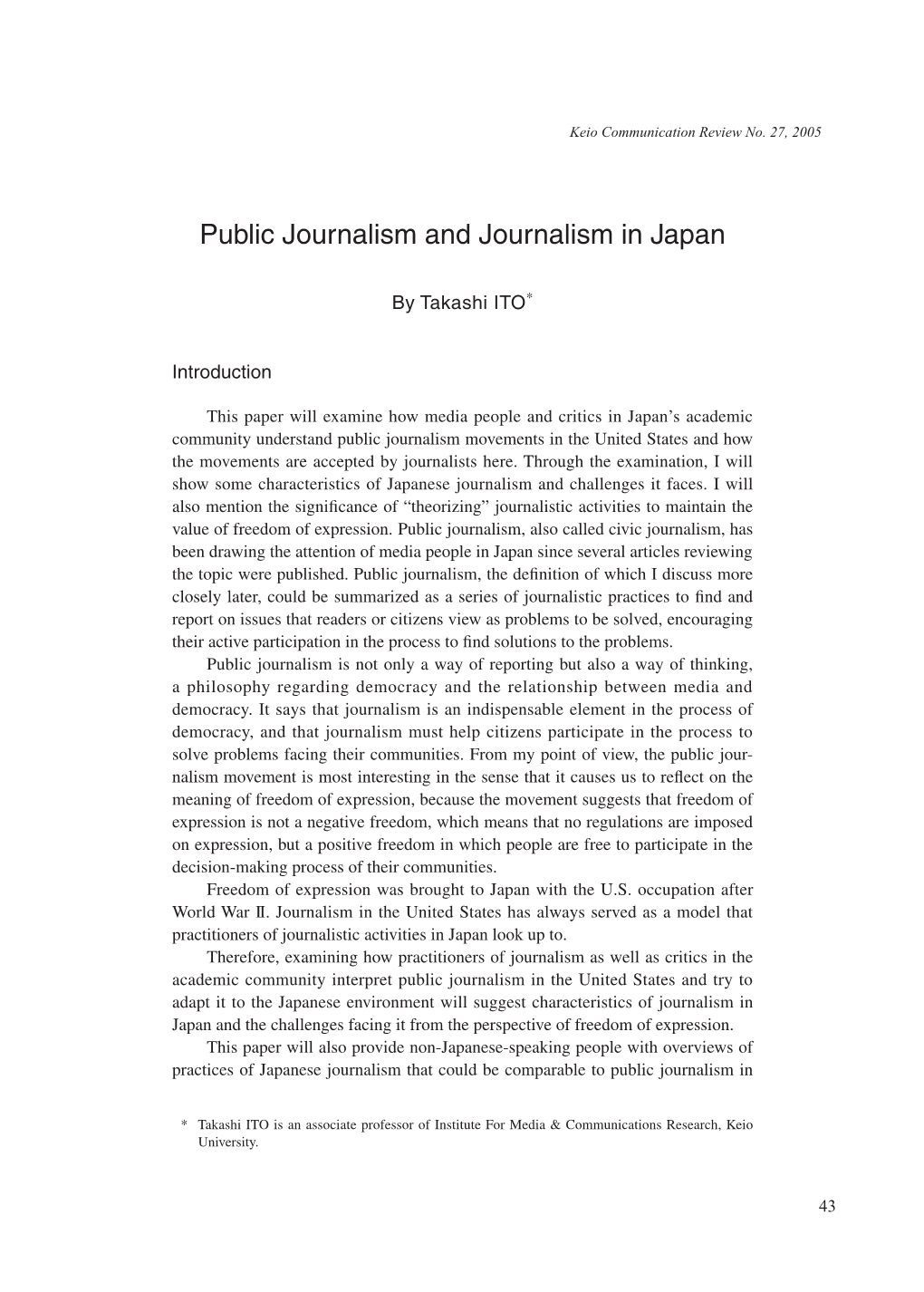 Public Journalism and Journalism in Japan