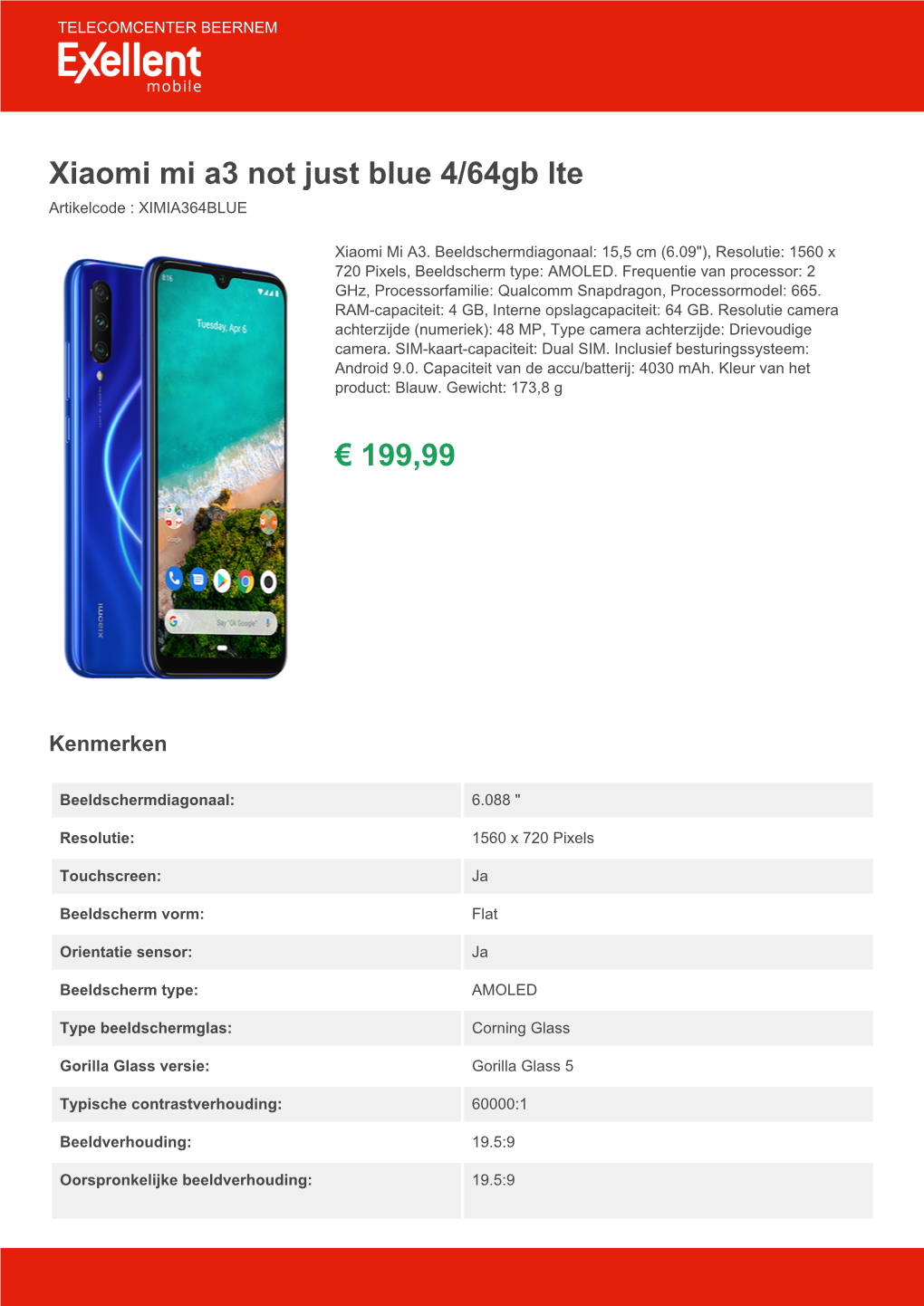Xiaomi Mi A3 Not Just Blue 4/64Gb Lte | PDF Download