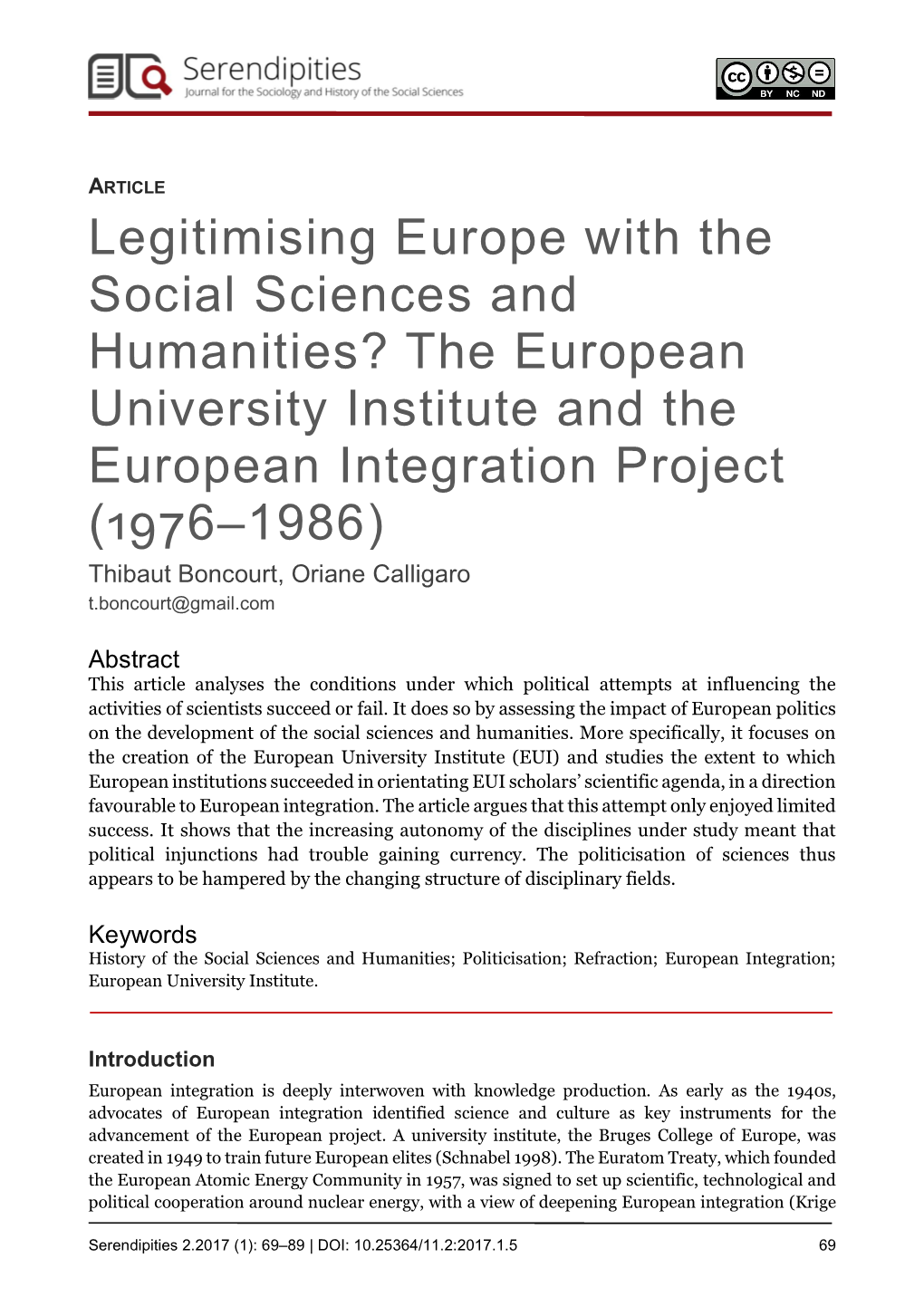 Legitimising Europe with the Social Sciences and Humanities? The