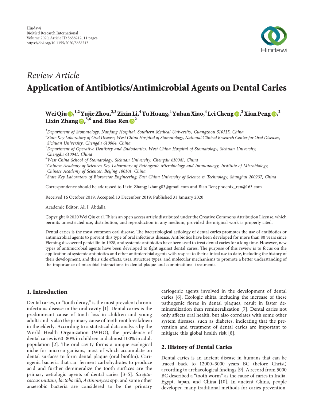 Application of Antibiotics/Antimicrobial Agents on Dental Caries