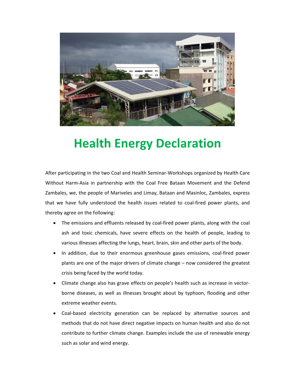 Health Energy Declaration