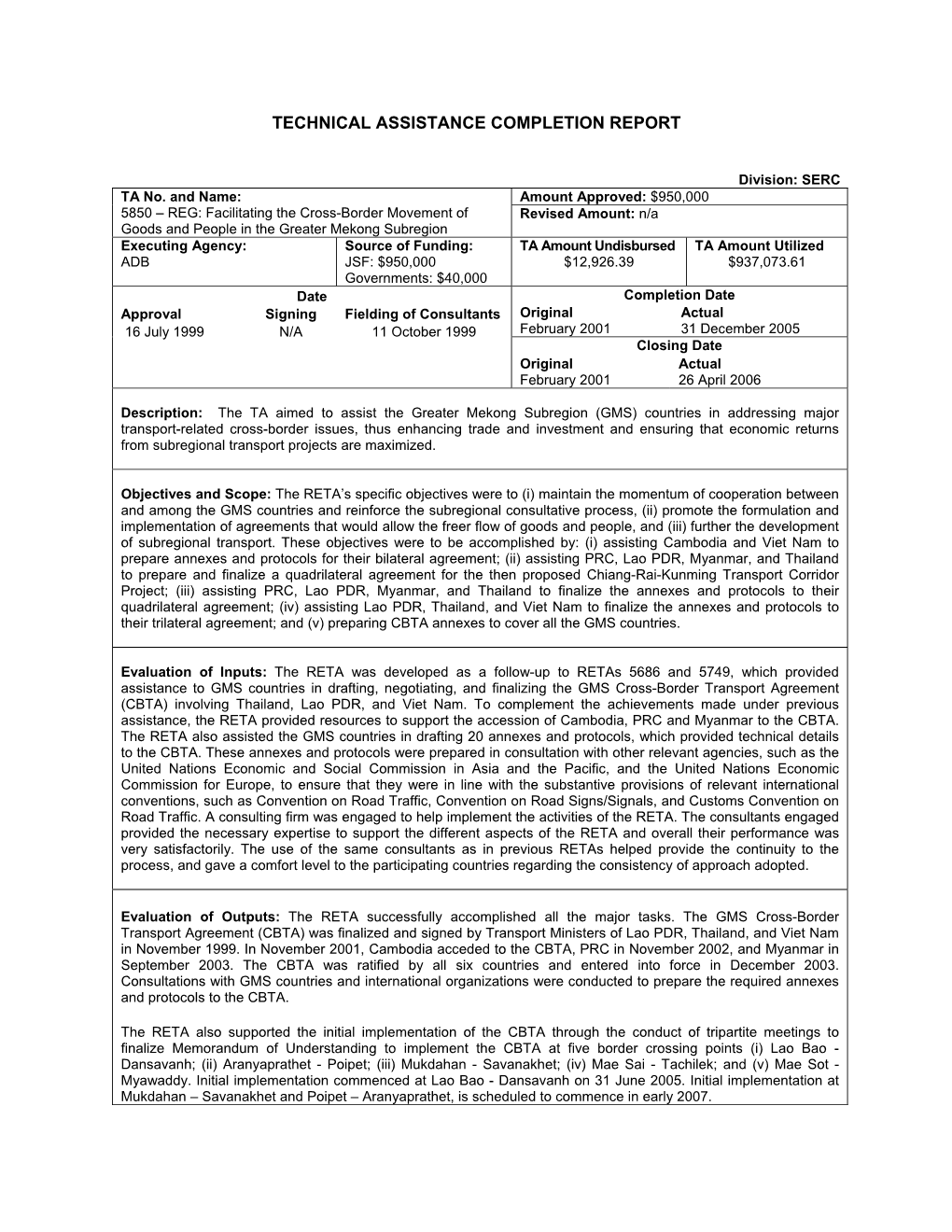 Technical Assistance Layout with Instructions