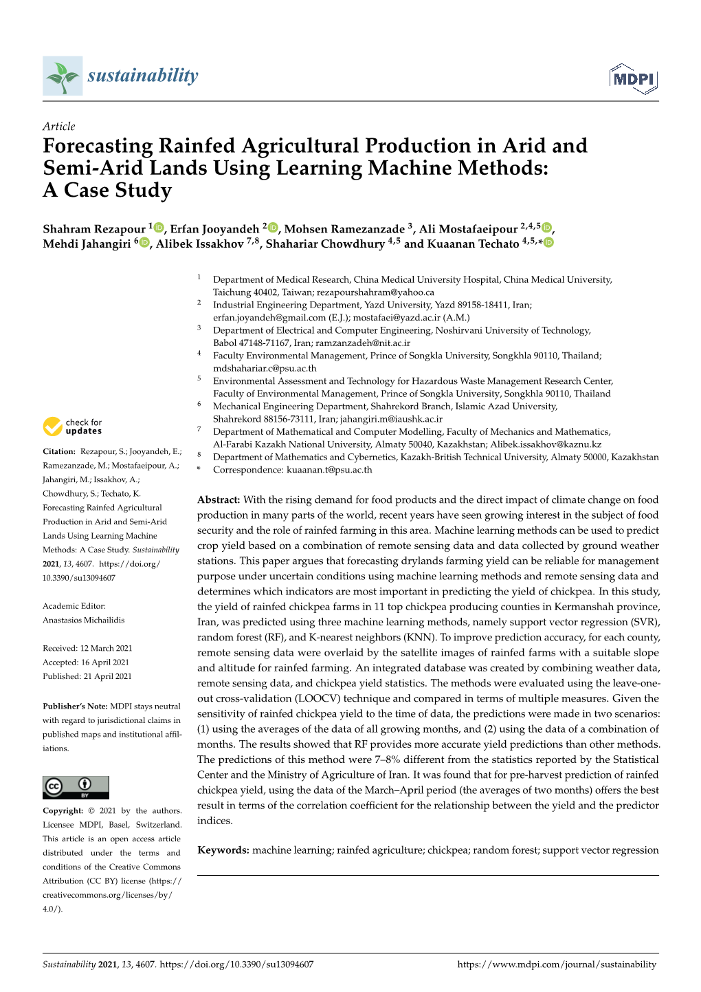 Forecasting Rainfed Agricultural Production in Arid and Semi-Arid Lands Using Learning Machine Methods: a Case Study