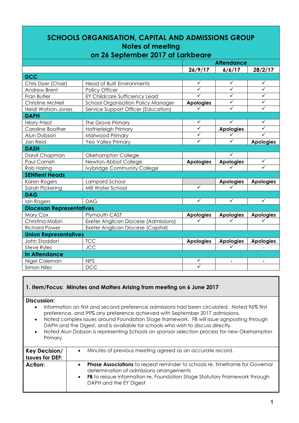 SCHOOLS ORGANISATION, CAPITAL and ADMISSIONS GROUP Notes