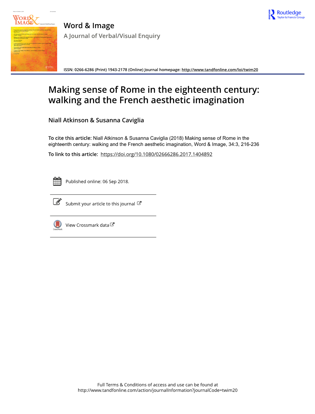 Making Sense of Rome in the Eighteenth Century: Walking and the French Aesthetic Imagination
