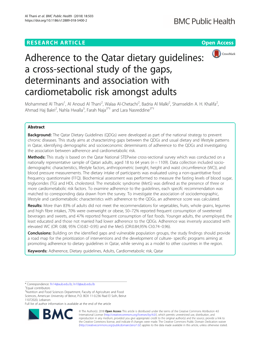 Adherence to the Qatar Dietary Guidelines: a Cross-Sectional Study
