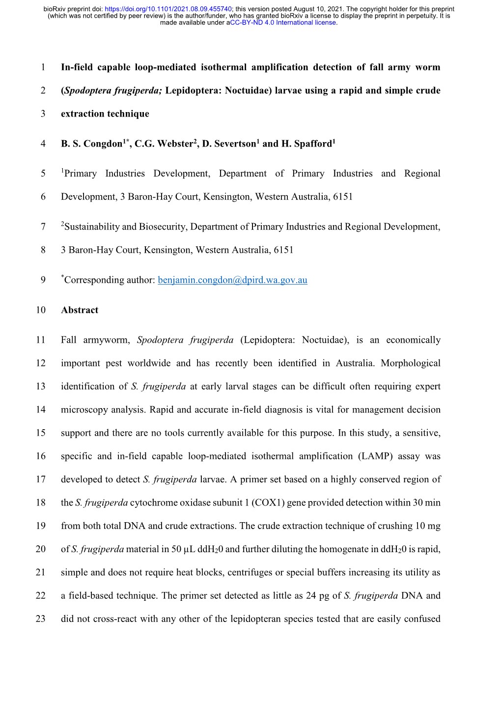 In-Field Capable Loop-Mediated Isothermal Amplification Detection of Fall Army Worm