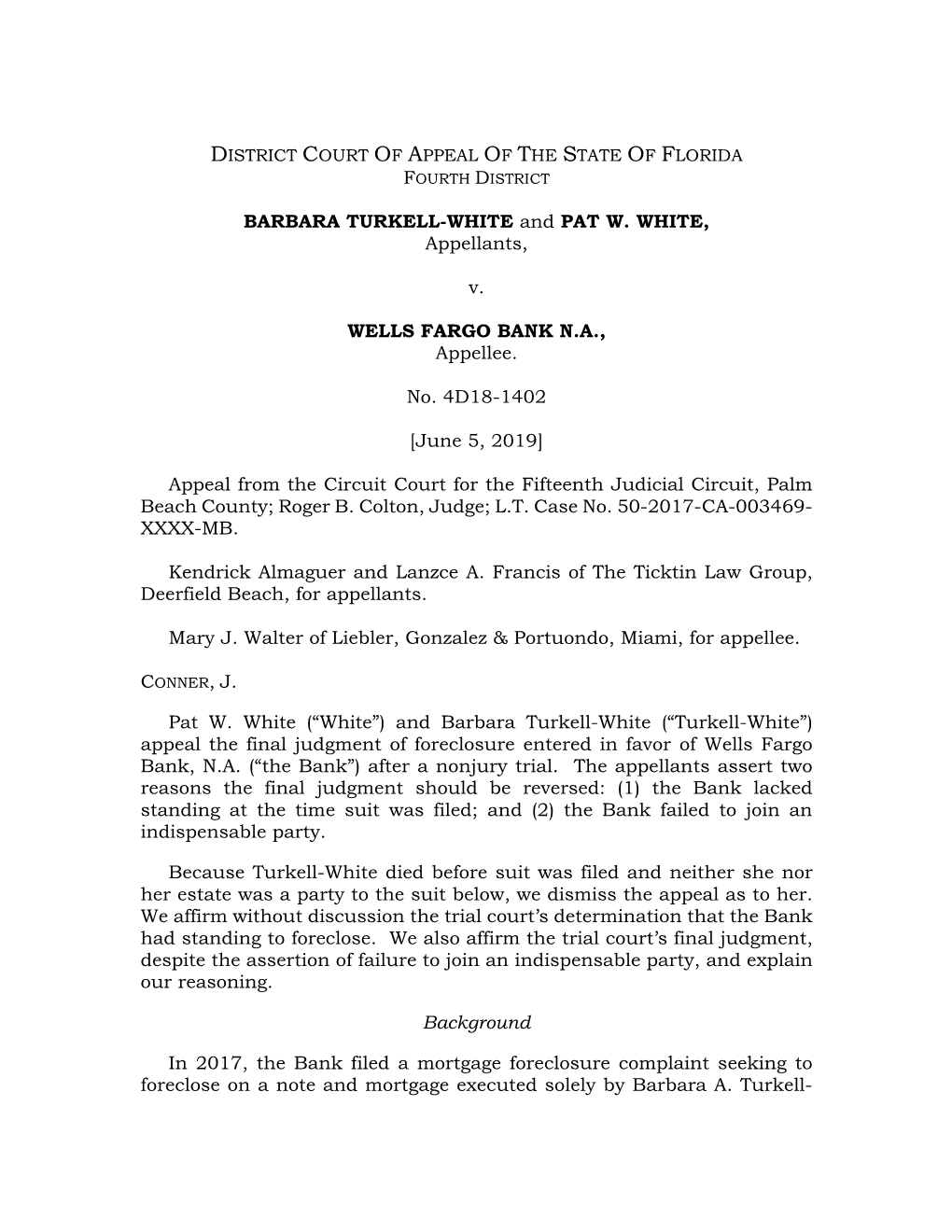 Turkell-White V. Wells Fargo Bank, N.A