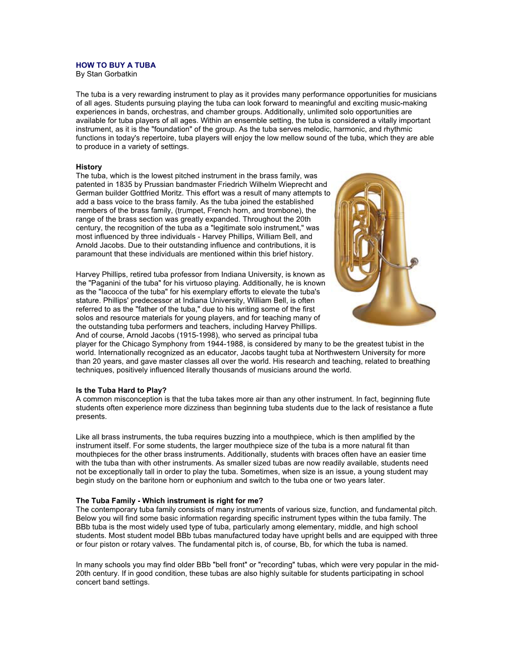 HOW to BUY a TUBA by Stan Gorbatkin