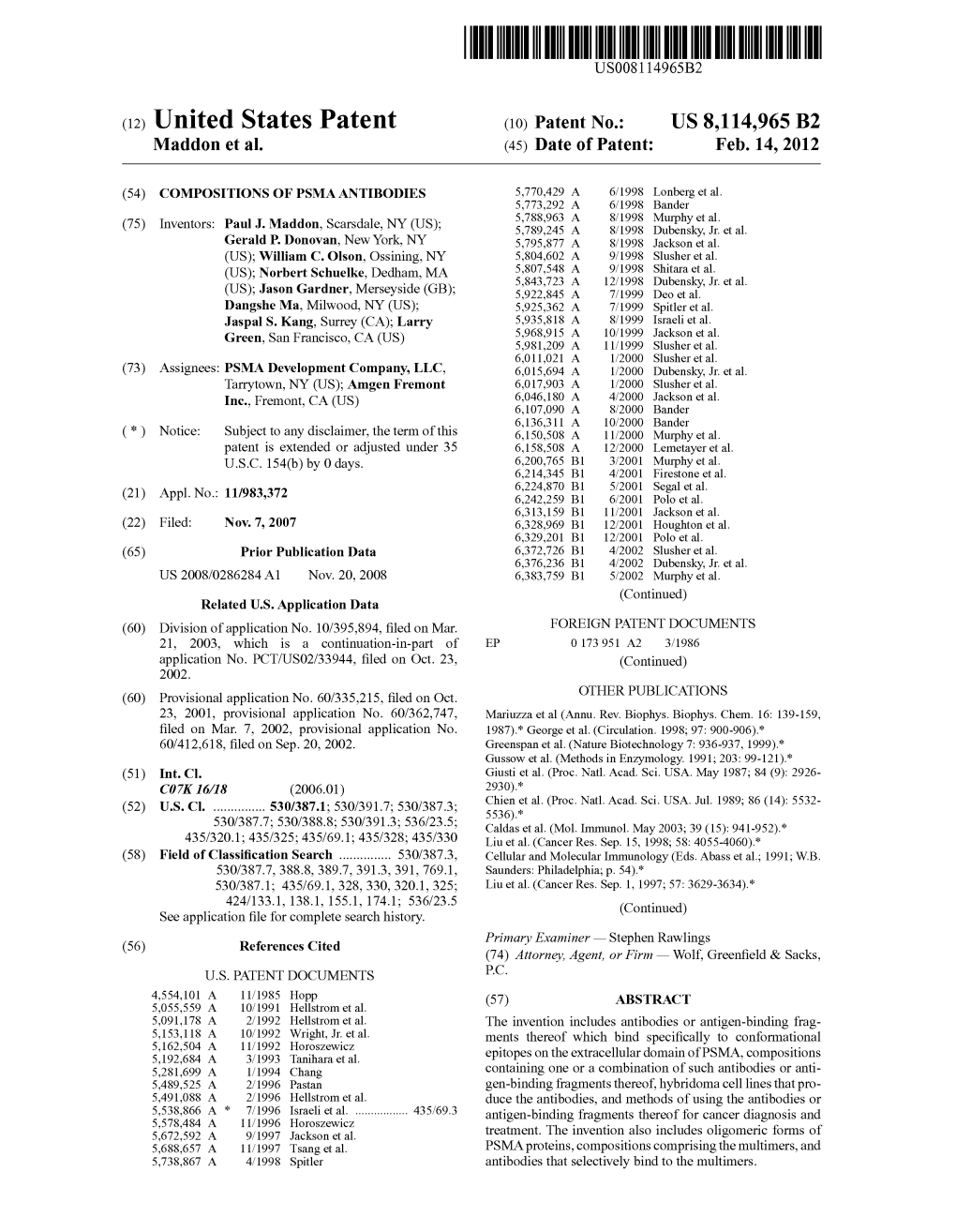 (12) United States Patent (10) Patent No.: US 8,114,965 B2 Maddon Et Al